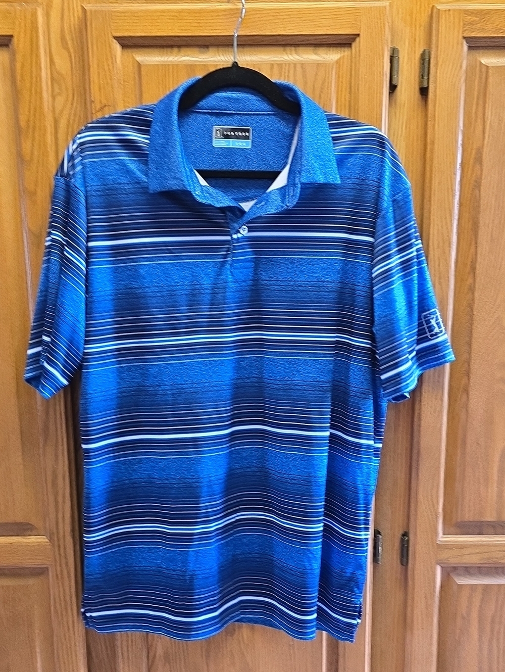 PGA Tour Blue Striped Men's Golf Polo